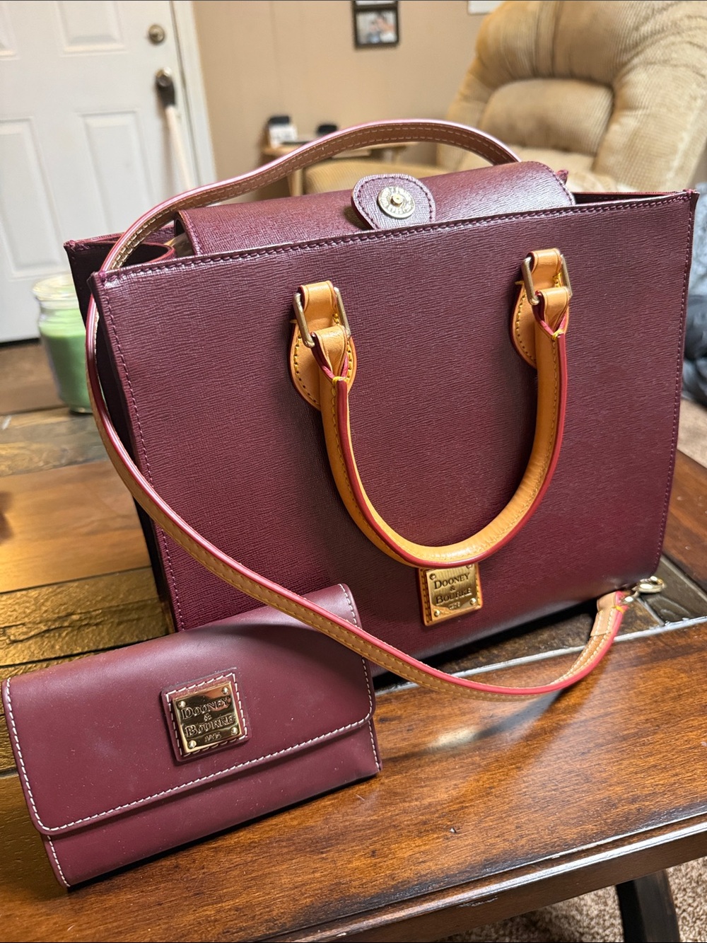 Dooney & Bourke Maroon Satchel with Matching Wallet